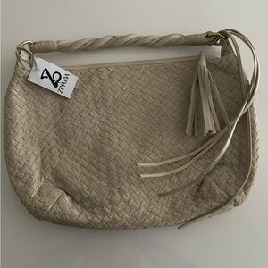 Zina Eva Cream Woven Leather Bag